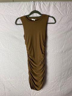 GLASSONS Ruched mesh brown mini dress