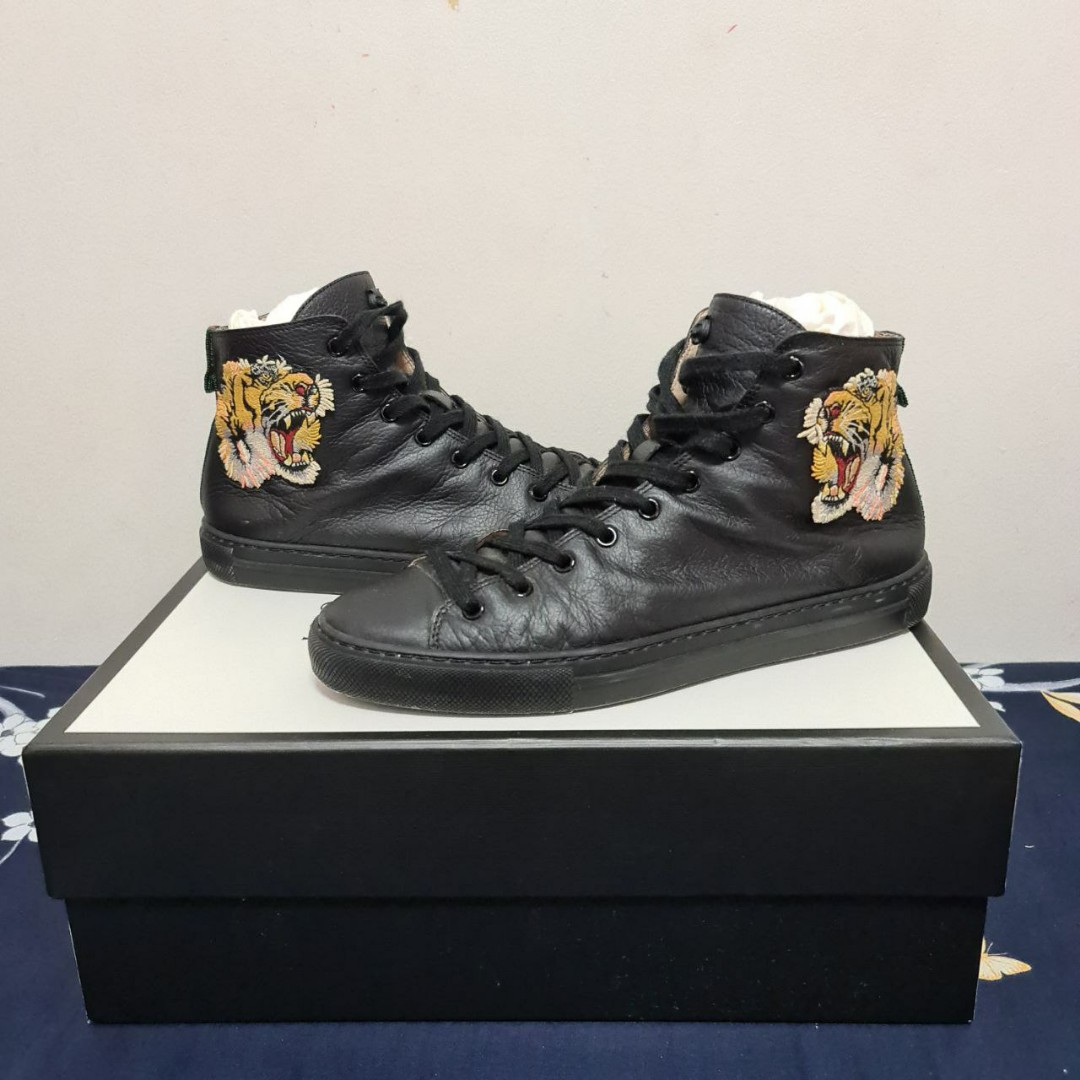 Mens gucci black new arrivals leather high top sneakers