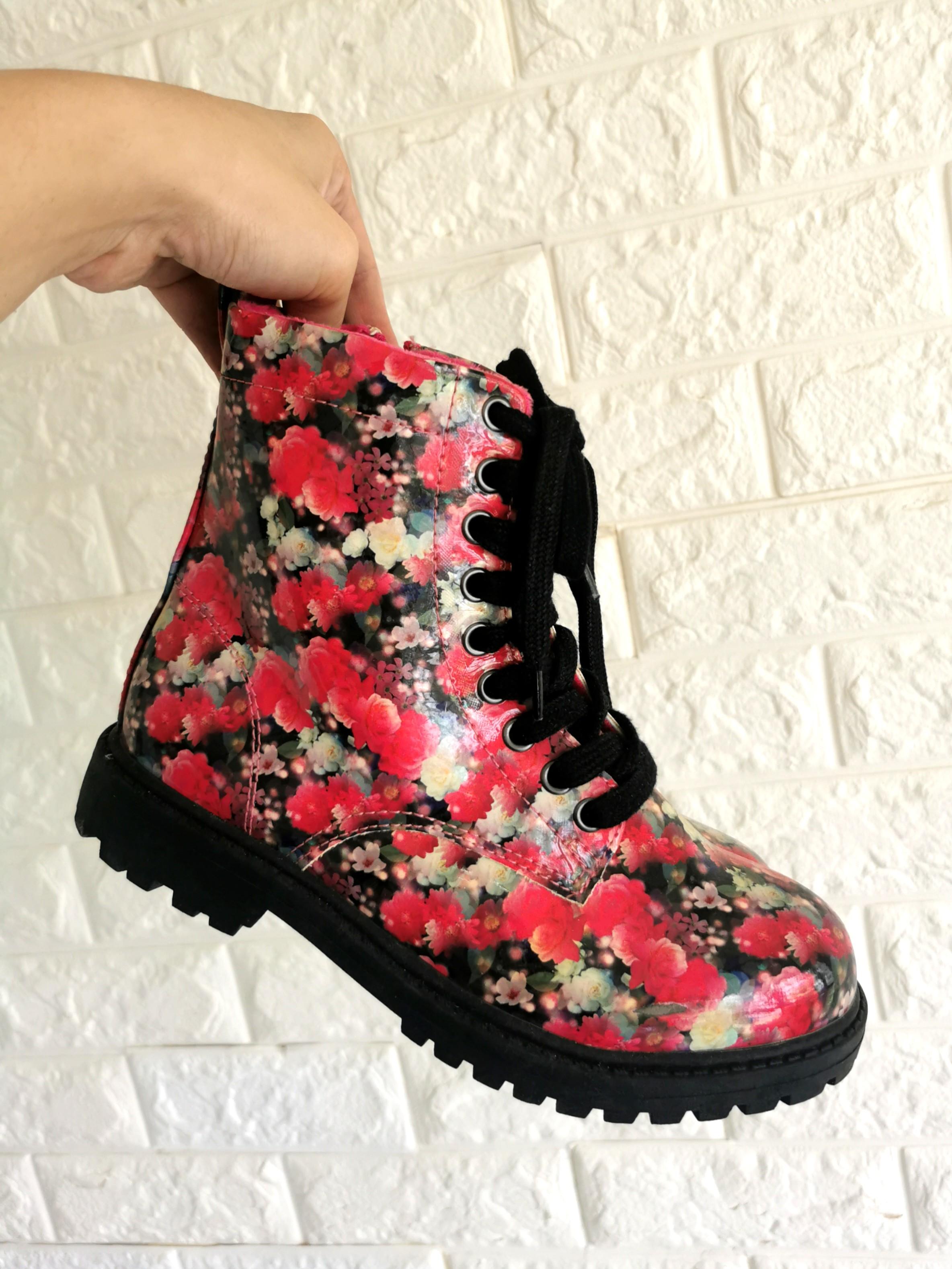 Girls floral combat top boots