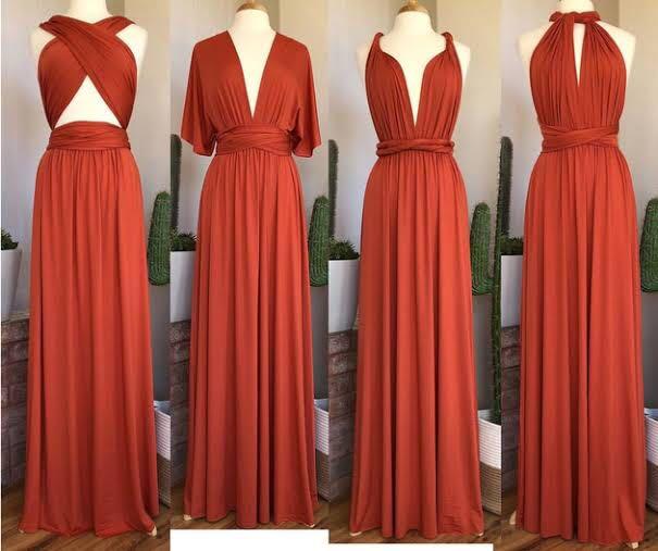 Maxi Convertible/ Infinity Dress - Rust (Category: Dresses) located in Cagayan de Oro. Submitted by lilharpersbazaar (Listing ID 1075278653, Image 1). Description: Was supposed to give these to our bridesmaids pero di natuloy church wedding Mall-quality 💯 Kasya kahit plus size 👍 Individually packed and with tags - 599p on tag 6 stocks.