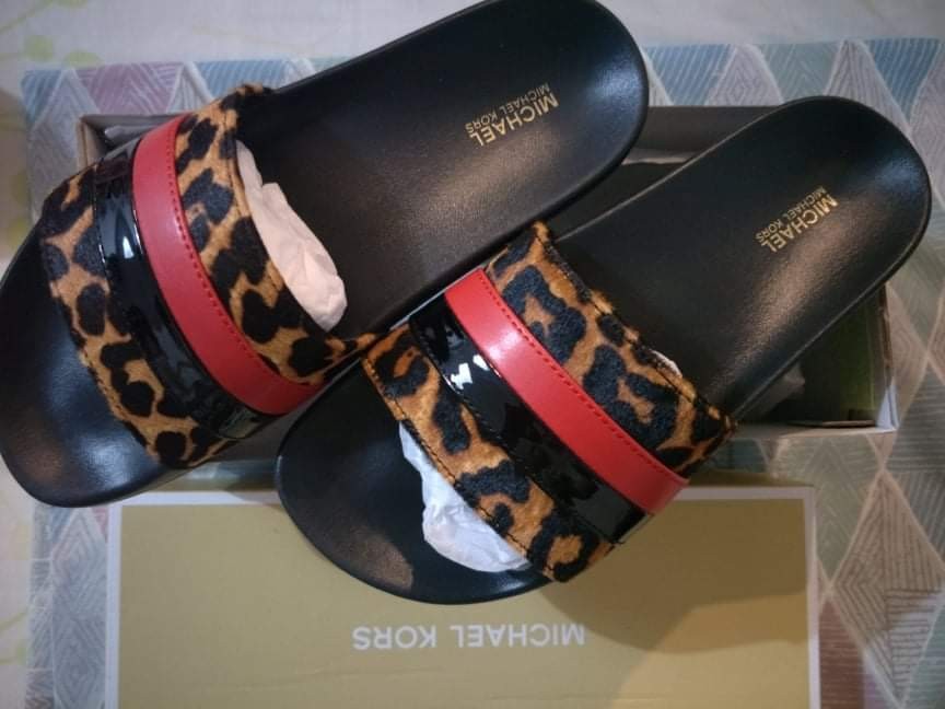 michael kors sabine animal print slides