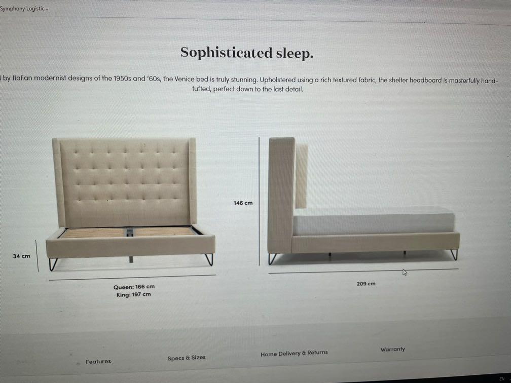 NOA Venice Bed Frame in King Size, Furniture & Home Living, Furniture