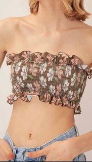 Penny Brown Floral ruffles tube top