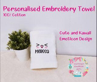 Personalised Hand /Bath Towel with name and cute face imoticon