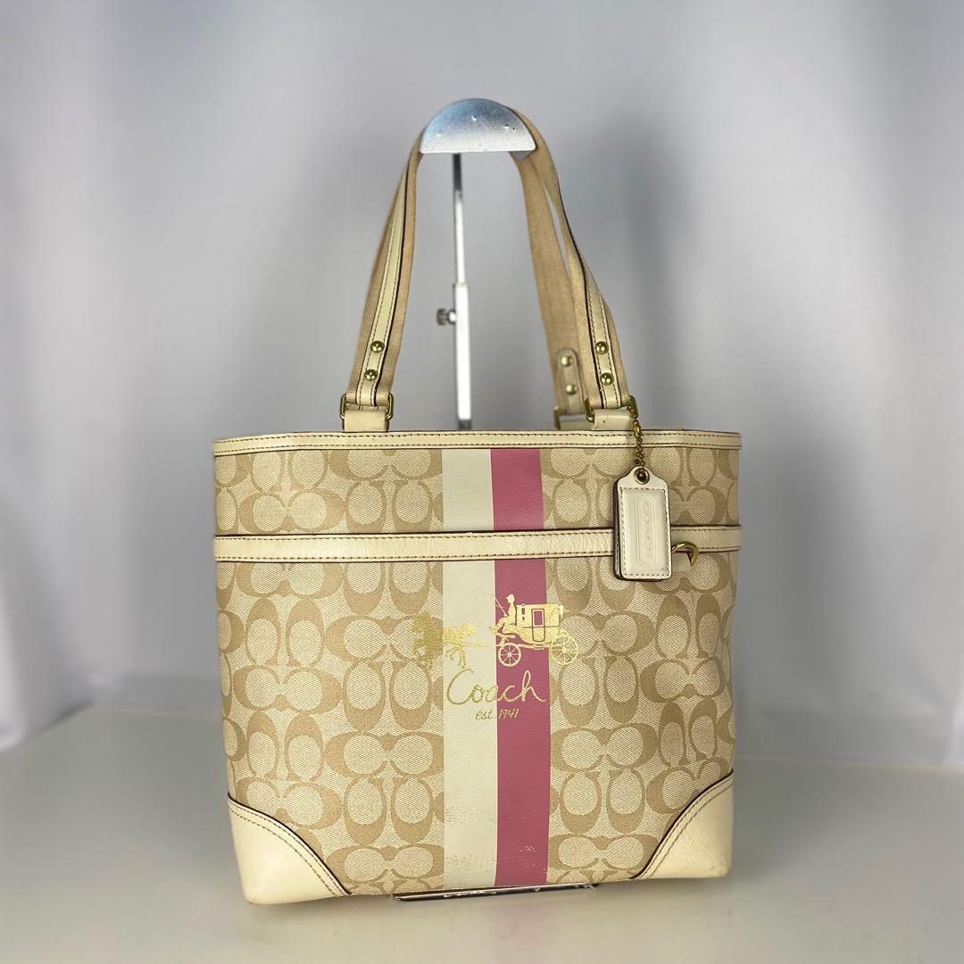 Coach heritage stripe tote clearance