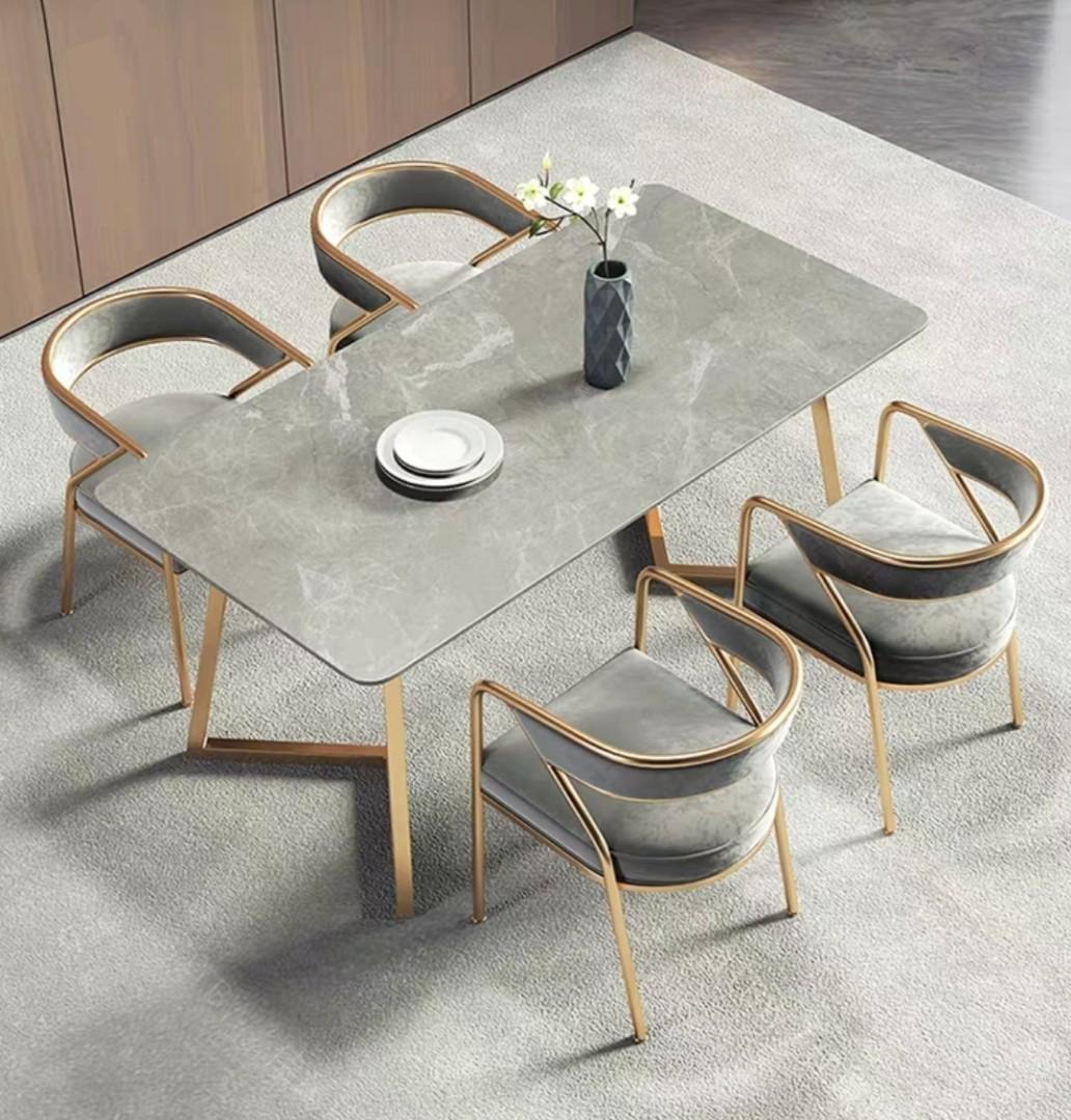 [Preorder] Nordic Slate Gold Leg Dining Table, Furniture & Home Living