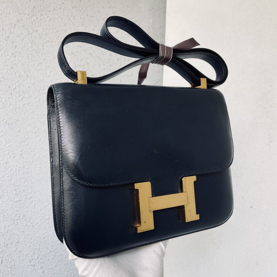 RARE Authentic Hermes Constance 23 Bleu Indigo Gold