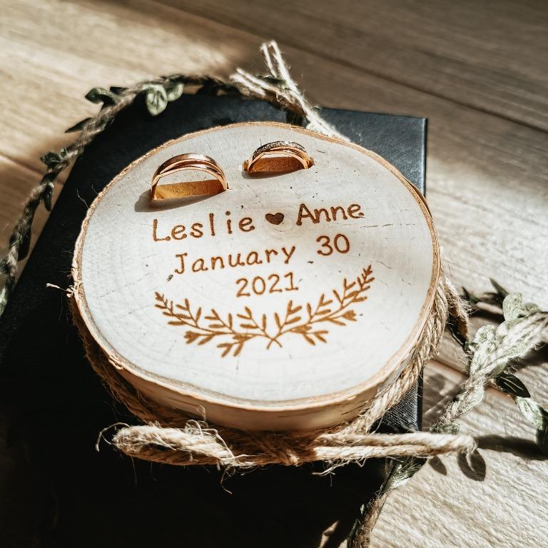 Personalized Rustic Ring bearer pillow wedding wood slice