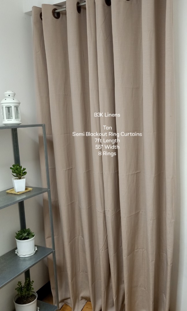 Tan Ring Curtains 7ft Length, Tan And Grey Curtains