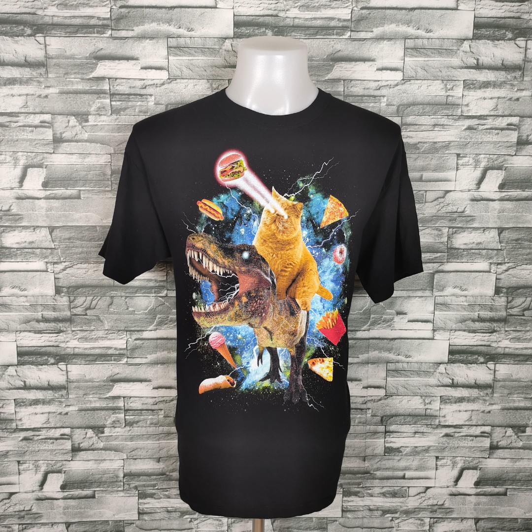 Cat riding t rex shirt top