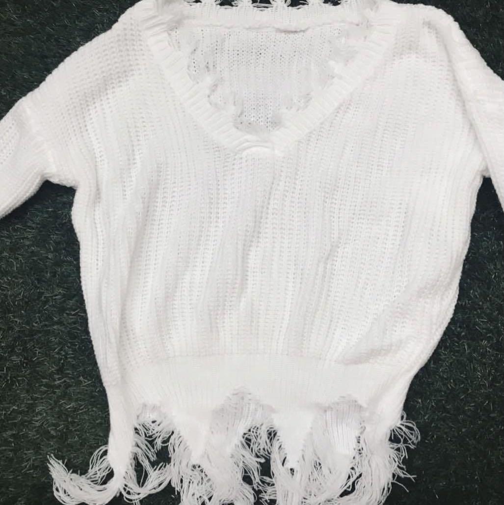 White destroyed sweater outlet