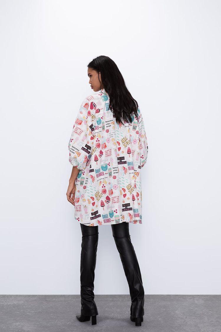 ZARA Oversized Printed Shirt, Fesyen 