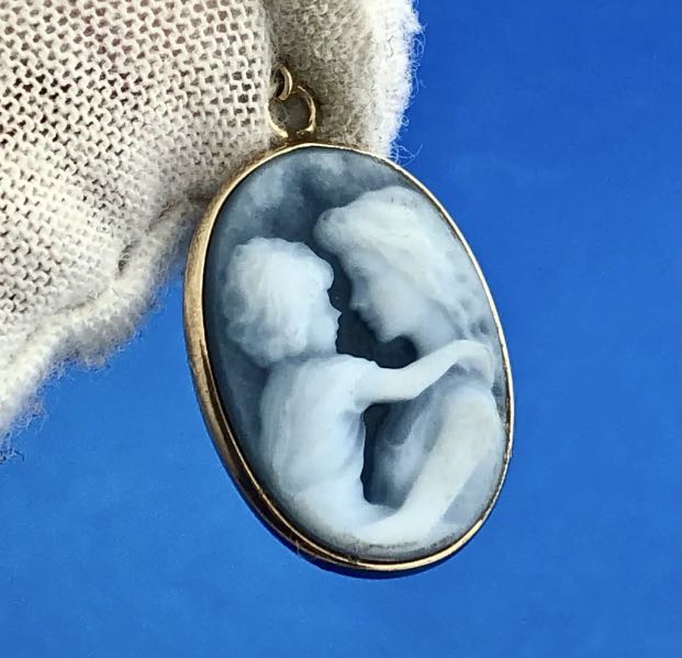 Blue agate mother child cameo clearance