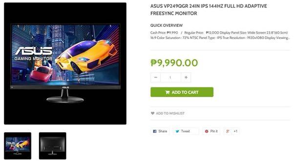 Asus Vp249qgr 24in Ips 144hz Full Hd Adaptive Freesync Monitor Computers Tech Desktops On Carousell