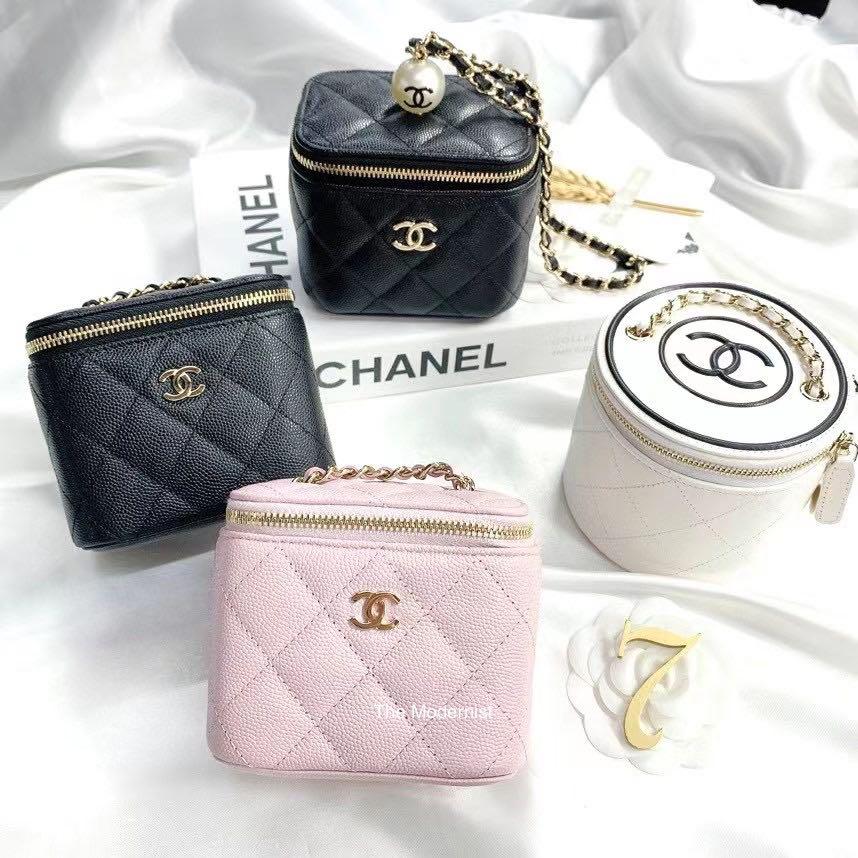 Chanel Mini Caviar GHW Vanity Case with Pearl Details Light Pink –  STYLISHTOP