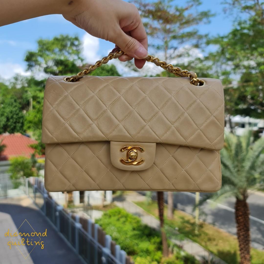 Chanel classic flap small beige top