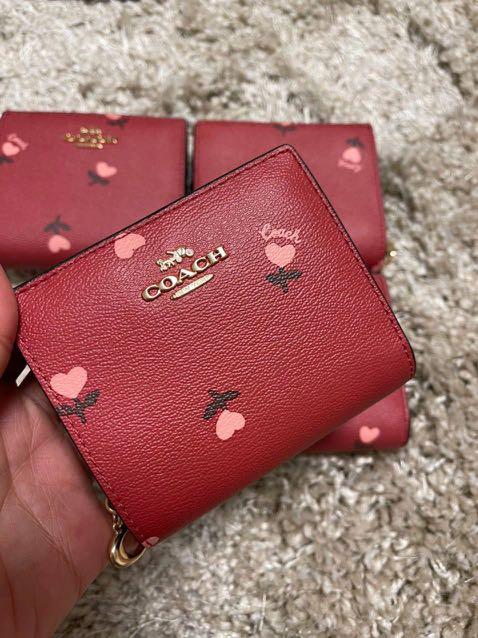 Coach Snap Wallet with Heart Flower Print in Wine