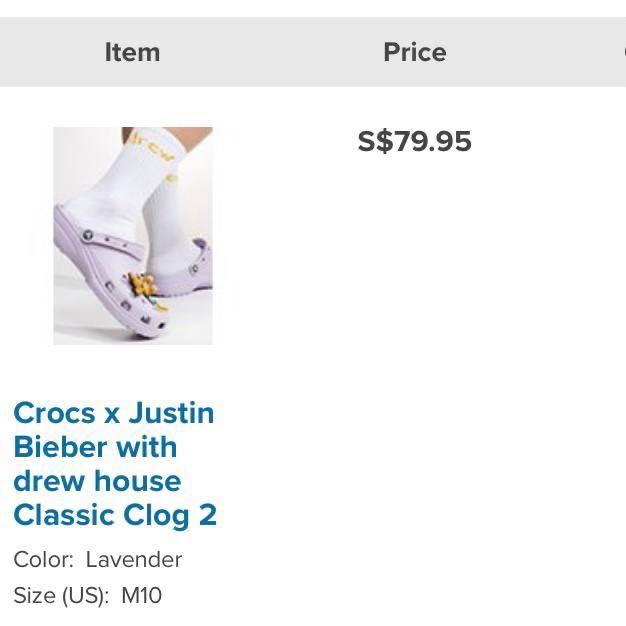 croc x justin bieber classic crog 2 lavender, Men's Fashion, Footwear