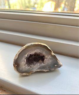 Crystal grey agate geode