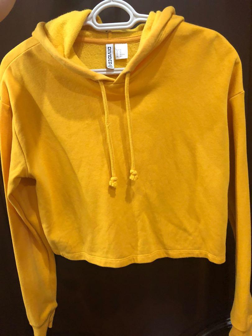 Yellow cropped top hoodie h&m