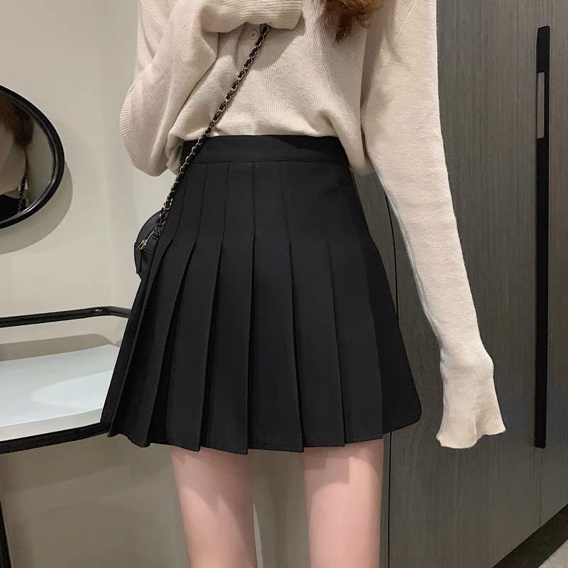 instock Ulzzang high waist Black Skater Skirt Korean high waist