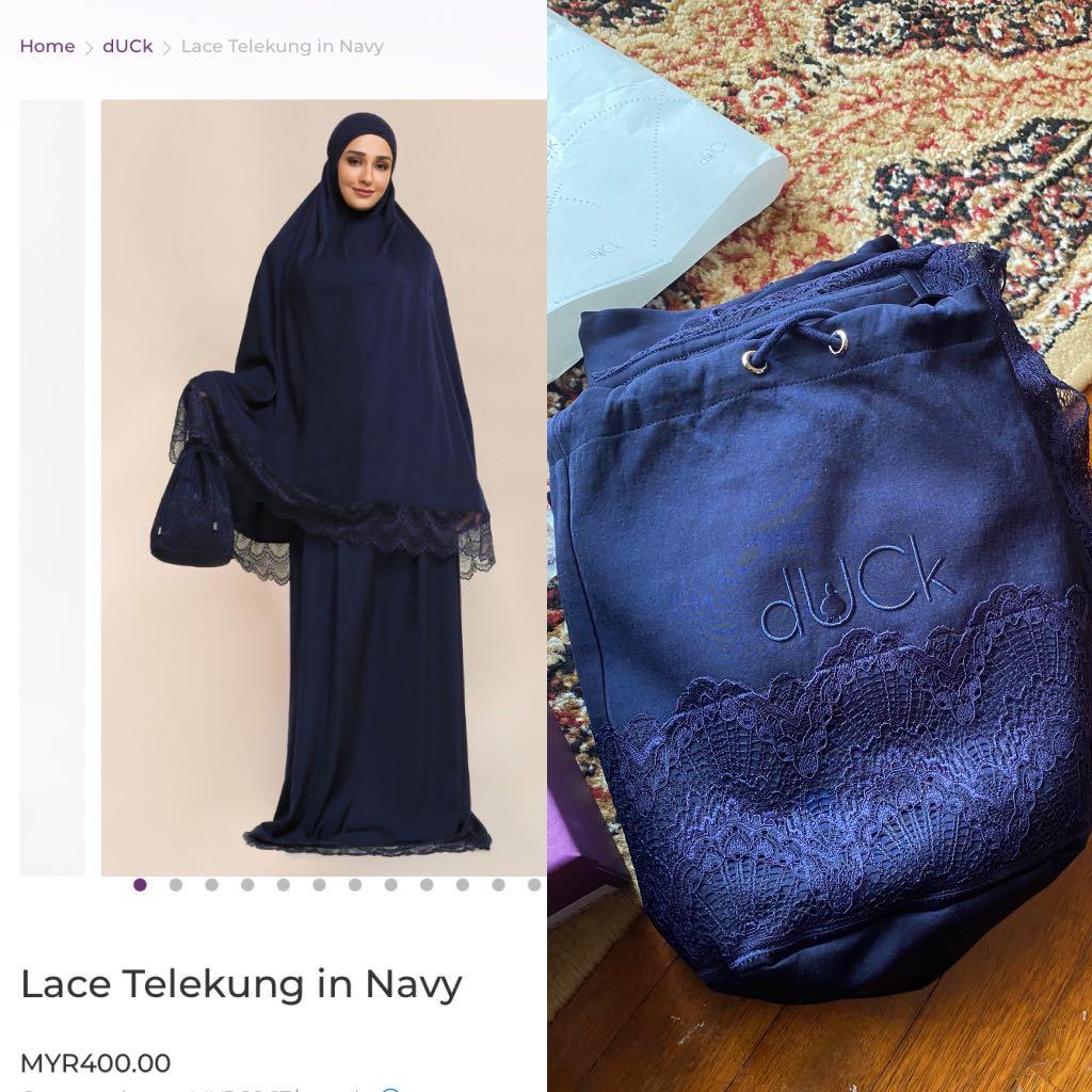 Lace Telekung Duck In Navy Fashionvalet Muslimah Fashion Others On Carousell