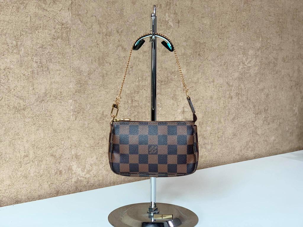 Authentic Louis Vuitton DAMIER EBENE Mini Pochette Accessoires N58009