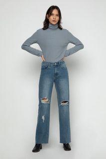 OAK + FORT CUFFED DISTRESSED DENIM JEANS