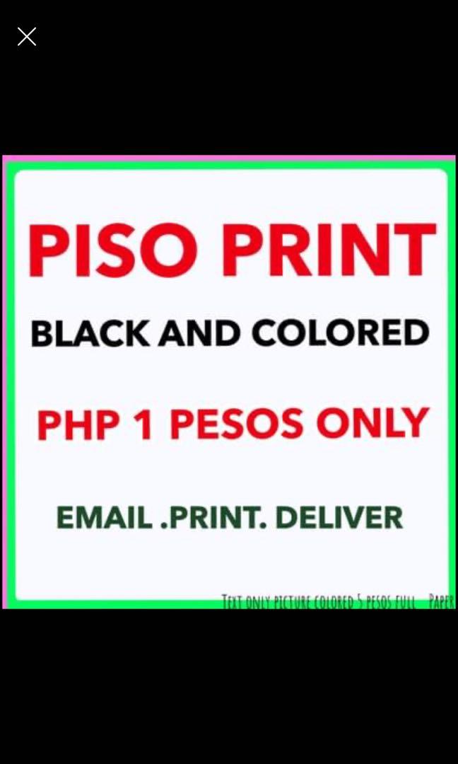 PISO PRINT MODULE DOCUMENTS (Category: Printers, Scanners & Copiers) located in Manila. Submitted by dieniq (Listing ID 1075632317, Image 1). Description: Black & White - P 1.00 only Colored document - P 1.00 only Full colored picture- P 5.00 only LOOKING FOR PRINTING SHOP? NO PRINTER! NO PROBLEM! Mga mommies, students and work from home employee, PISO PRINT NOW AVAILABLE here PM ‼️ PM‼️💕 #Shopeecheckout Delivery via LALAMOVE OR ANGKAS PAYMENT V