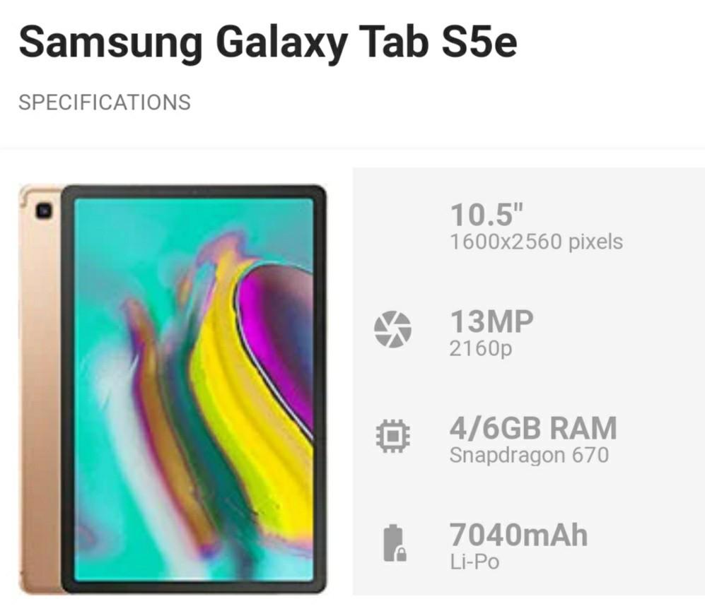 SAMSUNG GALAXY Tab S5e SM-T720 WiFi 6GB160x245×55重量