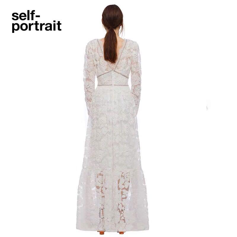 chinese dress ladies Brown Floral Lace Maxi Dress – self-portrait main image 1