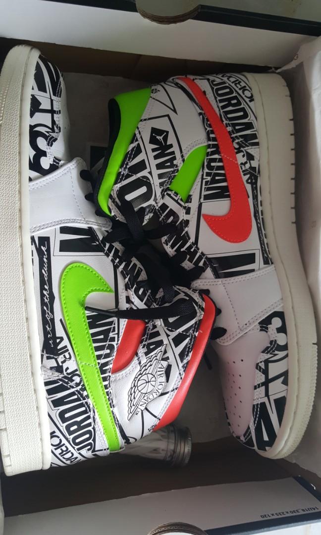 US 10.5 Air Jordan 1 Mid Over Print Logos Men s Fashion Footwear Sneakers on Carousell