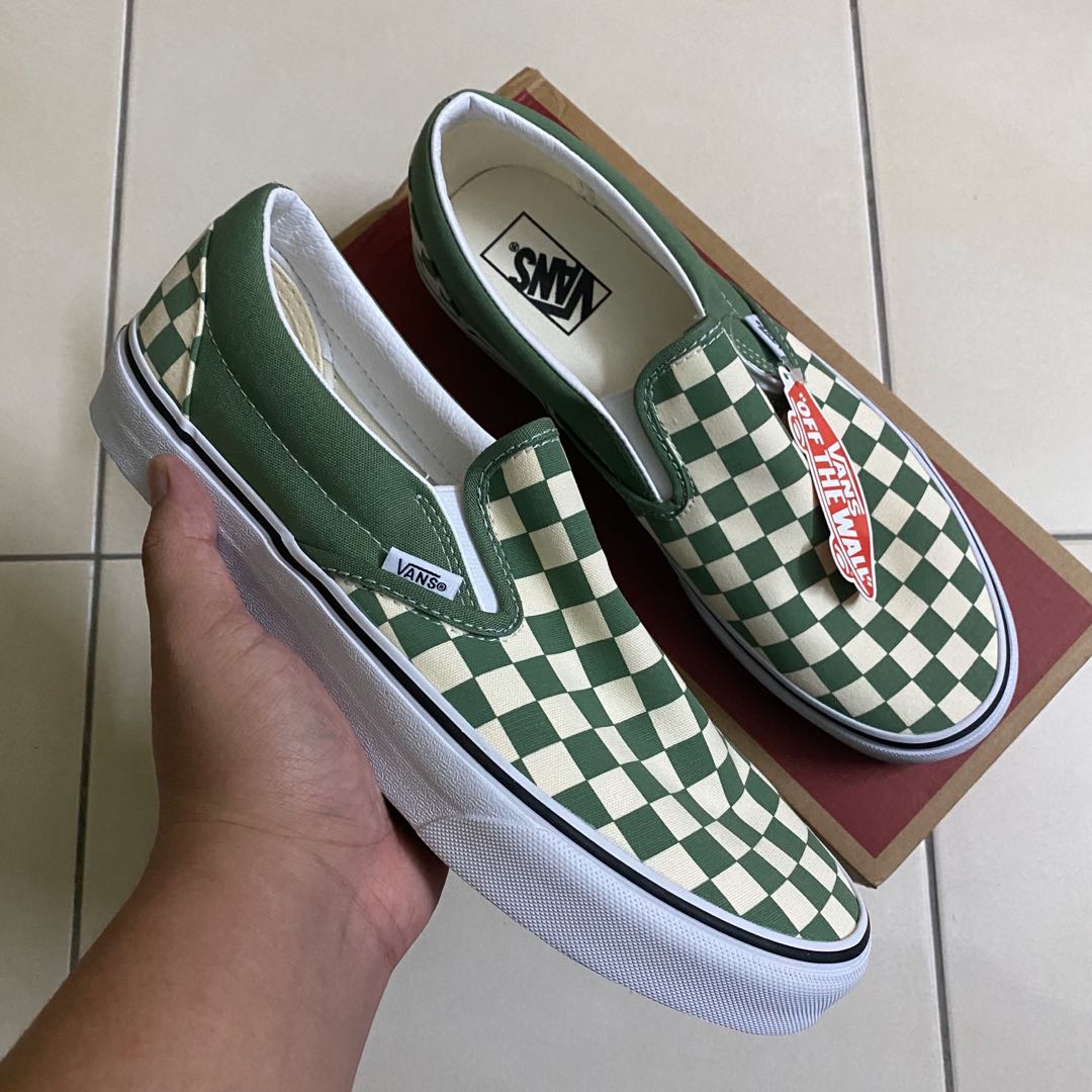 Vans Slip On Checkerboard Green Men s Fashion Footwear Sneakers
