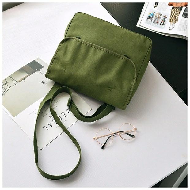 Vintage Army Green Canvas Shoulder Bag