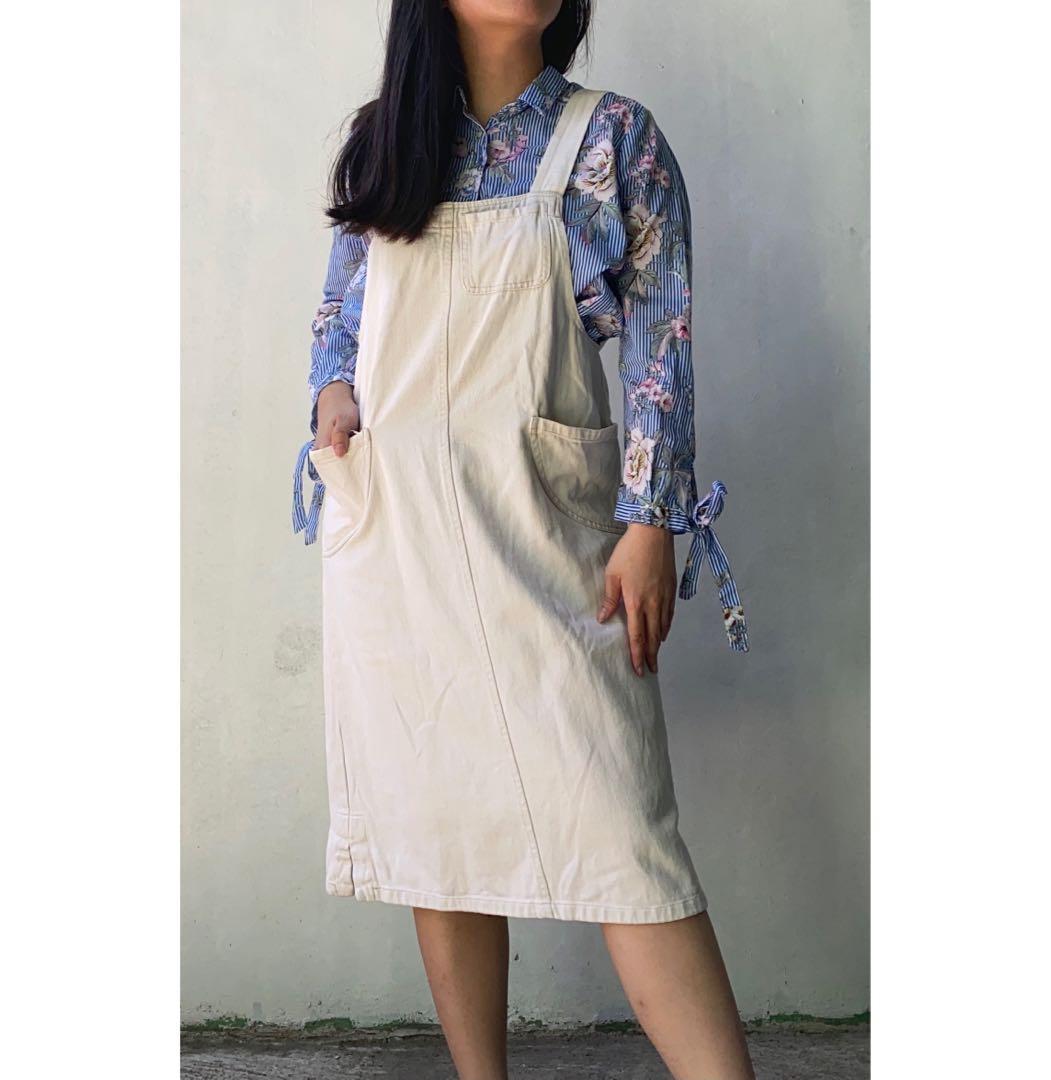 white jean jumper dress