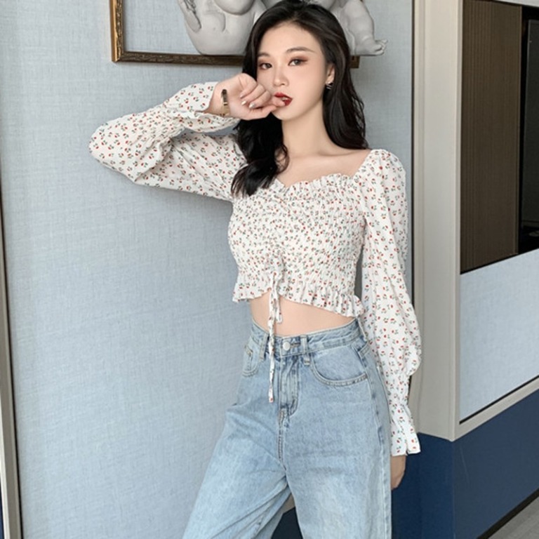 chiffon puff sleeve top