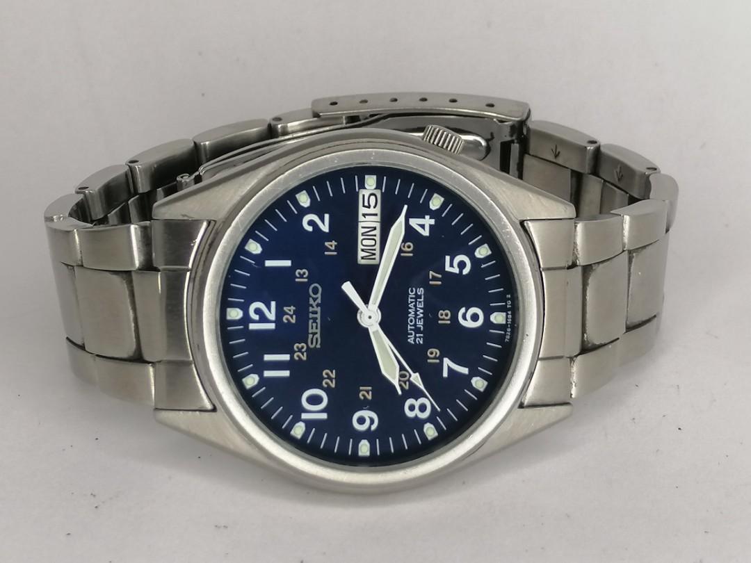 Authentic SEIKO MILITARY watch (Category: Men's Watches) located in Manila. Submitted by deejaymoh (Listing ID 1075699946, Image 1). Description: Authentic SEIKO Military watch Automatic movement Day and date Unique blue dial Luminous hands and indexes Accurate time keeping.