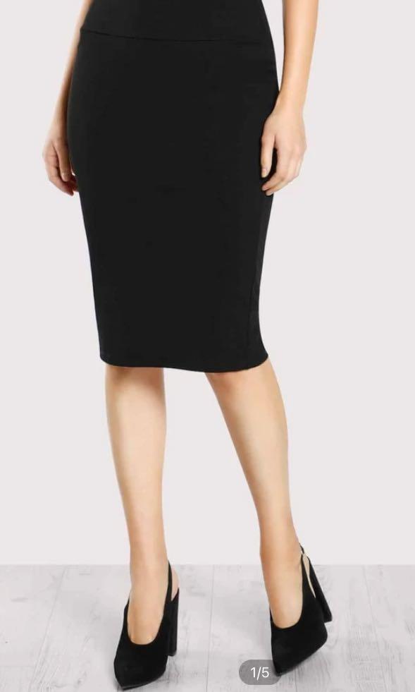 Black Midi Pencil Skirt, Women's 