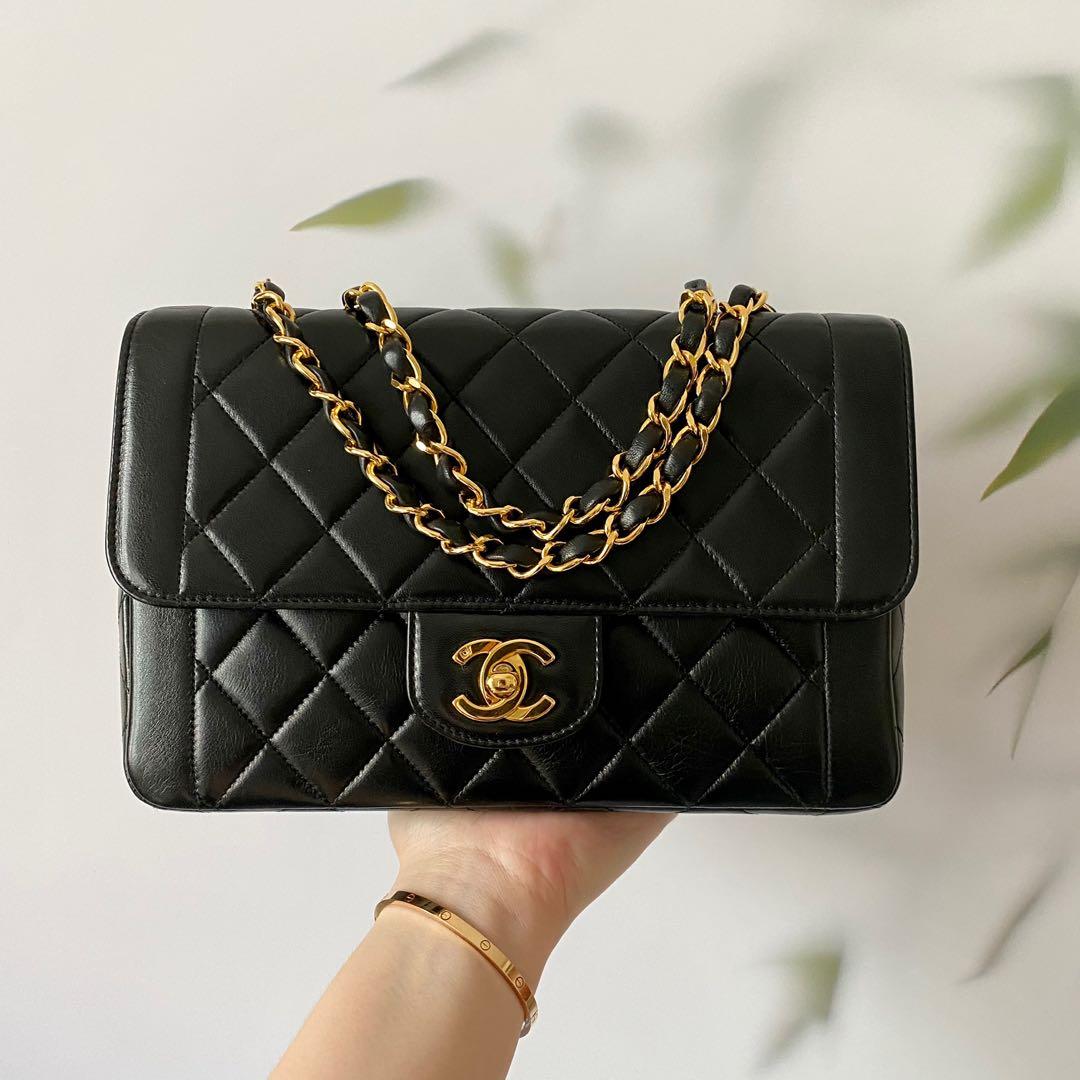 Chanel Black Double Chain Diana Single Flap with 24K Gold Hardware
