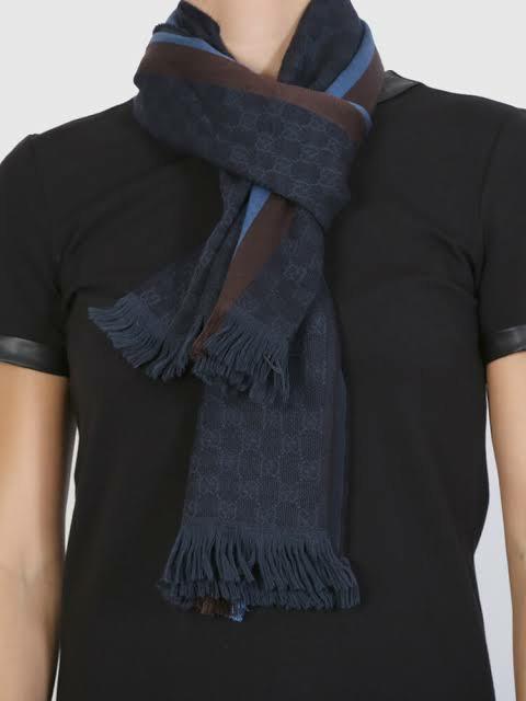 Gucci Verbier GG Striped Wool Silk Blue Shawl Women s Fashion