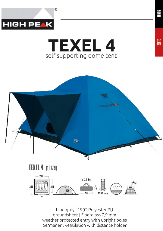 High Peak Texel 4 Camping Tent, Sports Equipment, Sports Games, Water Sports on Carousell