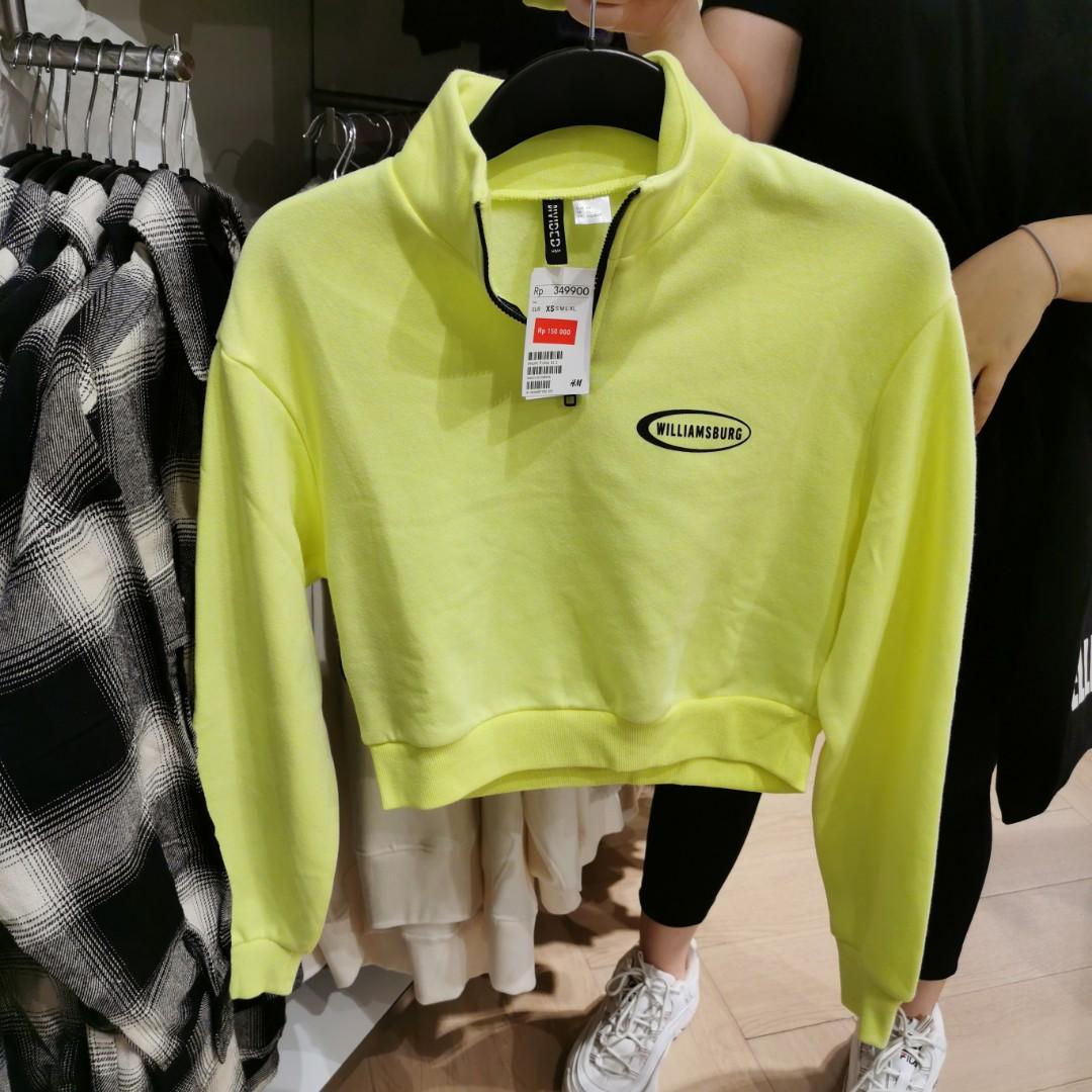 H M williamburg neon crop sweater zipper turtleneck crewneck jastip sale