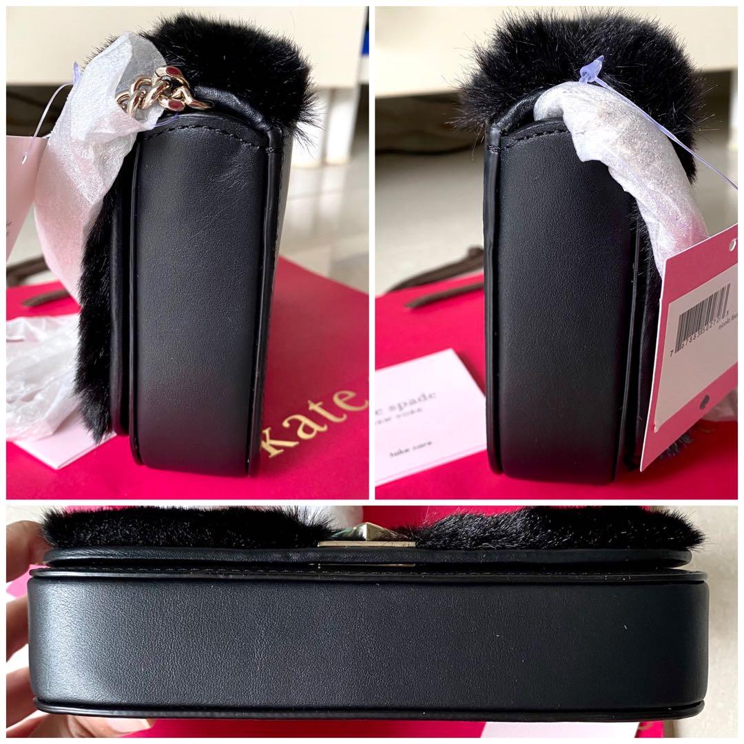 INSTOCK RARE Kate Spade Nicola Faux Fur Twistlock Chain Wallet Crossbody  Slingbag Detachable Pouch Clutch Black Heart