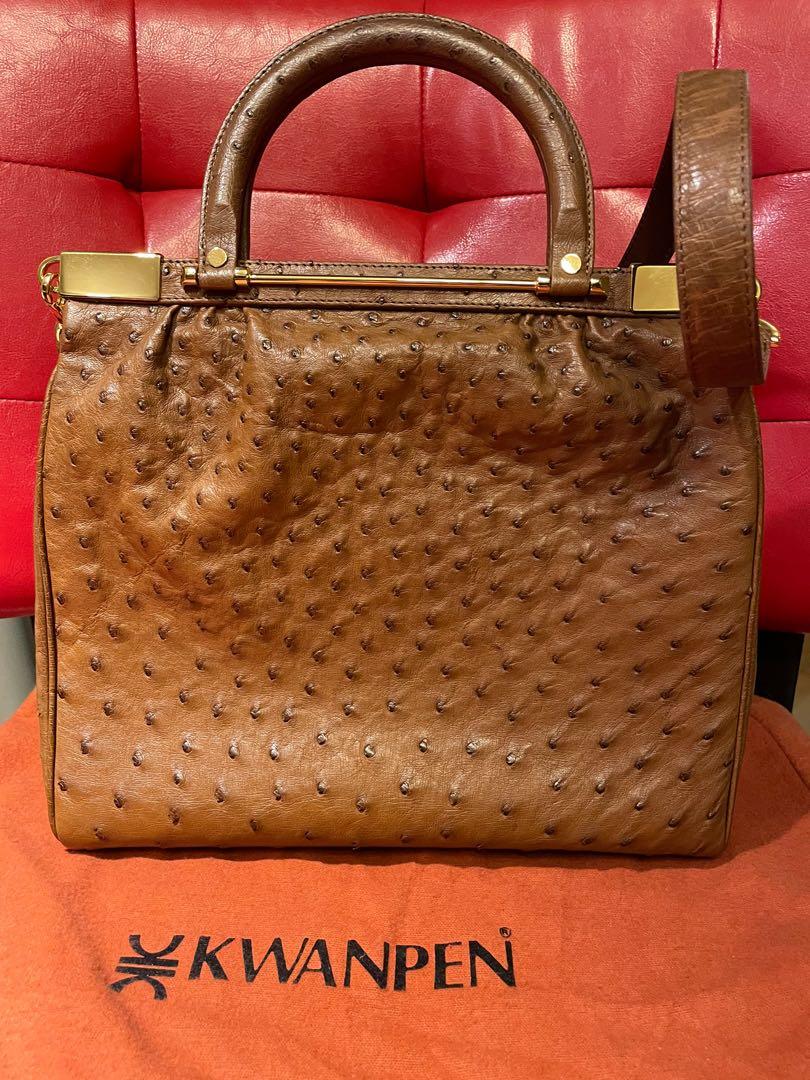 Kwanpen ostrich leather with strap handbag, 女裝, 手袋及銀包, 長銀