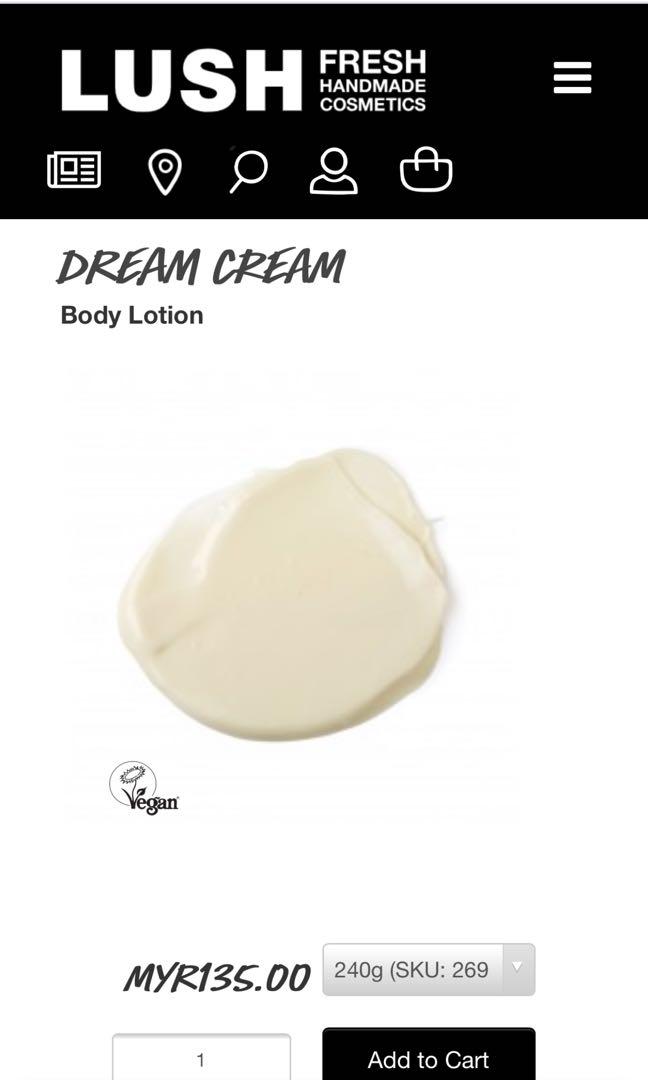Lush Dream Cream Hand and Body Lotion 240g, Beauty & Personal Care, Bath & Body, Body Care on