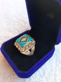 Mens Opal Inlay Ring Ring with 18 10K Solid Gold Leaves set in a Beautiful Sterling Silver Band Size 10