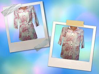 Pink and White Flower Dress with Cloth Belt