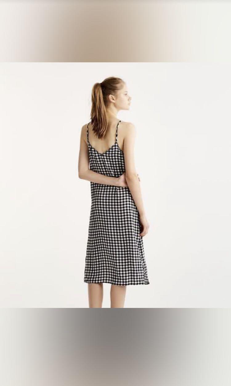 Pull Bear gingham strap maxi dress with side slit