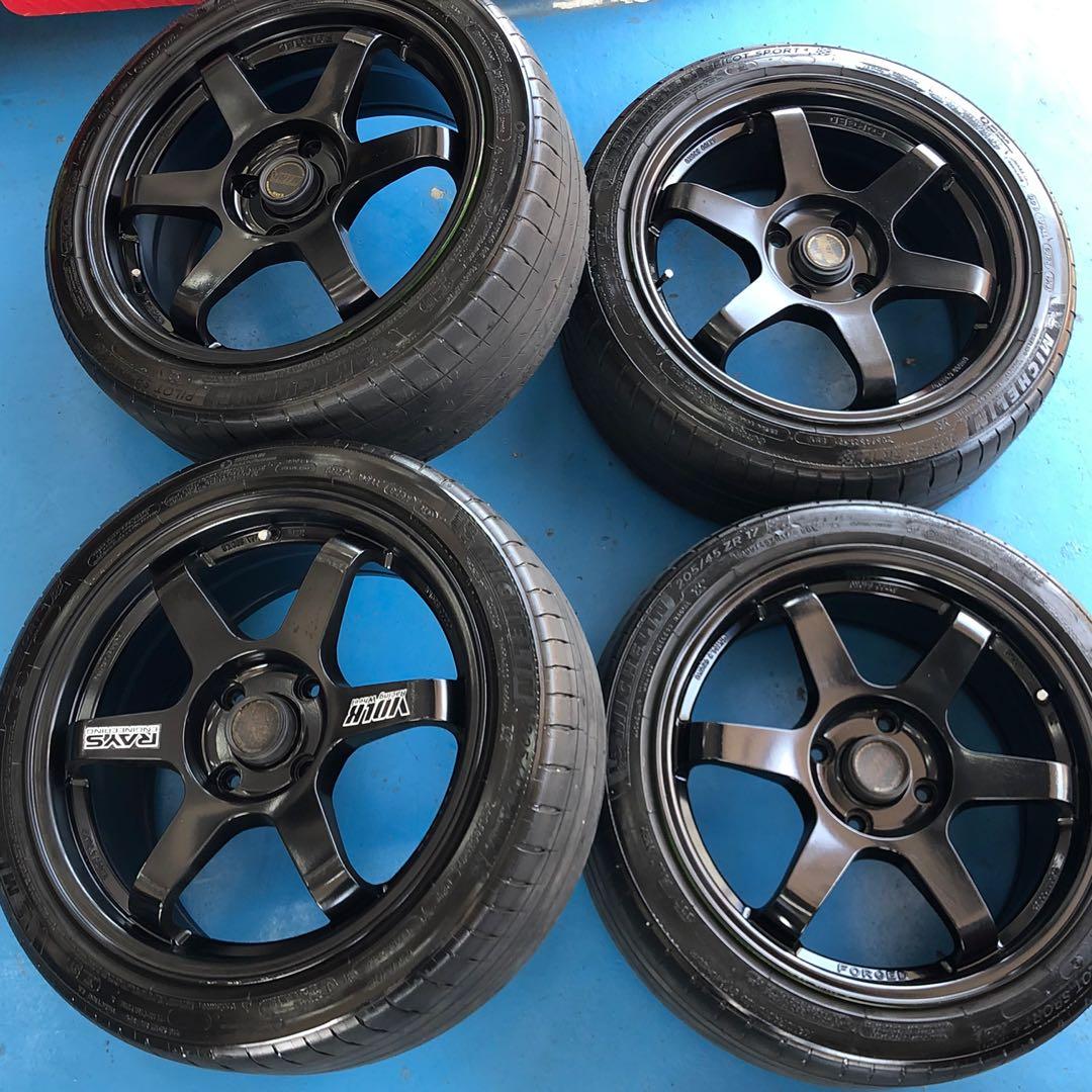 【TECHOPIA　Kashina　V-1】　17インチ　7JJ　オフセット+48　PCD114.3　5H　4本セット　215/45R14　 ☆GT-198 HINODEX ホイール 17インチ ☆17×7JJ ET +42 PCD114.3 ☆5H