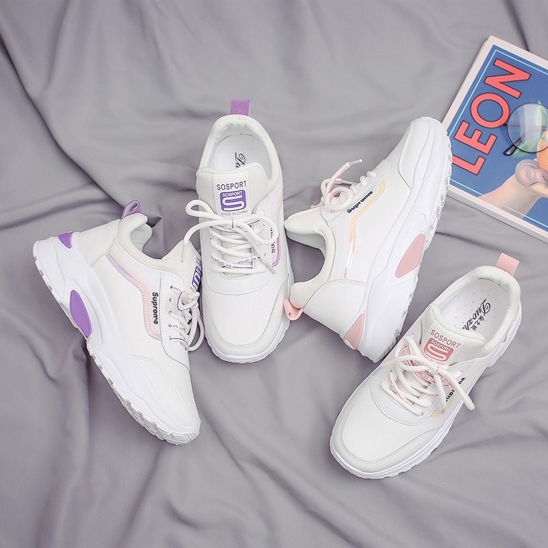 SALE Pink Purple White Platform Sneakers Trendy Holographic Casual Women Walking Shoes Size 35 40